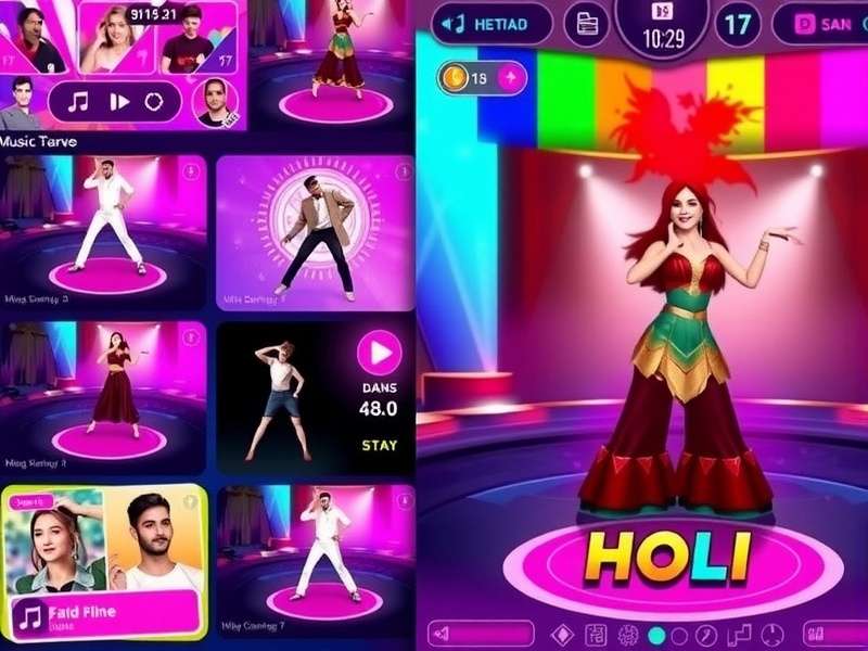 Dance Dynamo Deluxe festival event showing Holi-themed dance routine